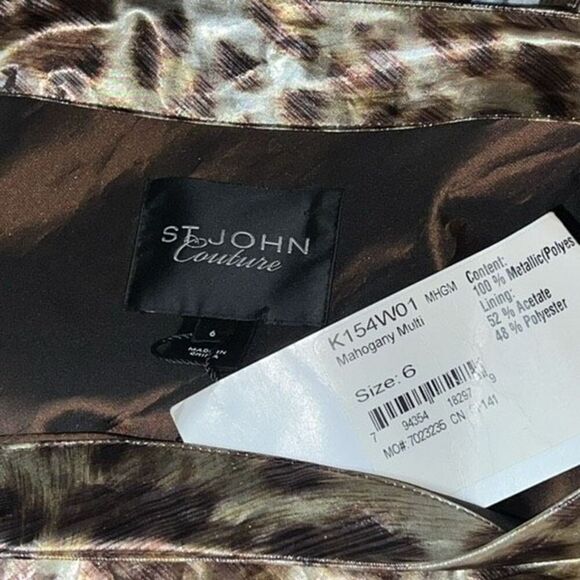 ST. JOHN Couture NWT Leopard Print One Shoulder Metallic Cocktail Dress Size 6 - Picture 10 of 14